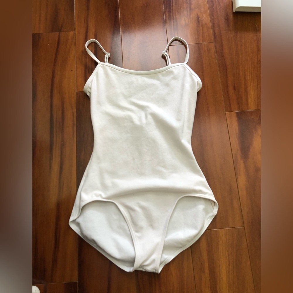 White cotton blend Strappy Tank Unitard Bodysuit Double Lined